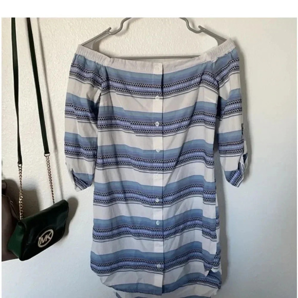 Bella Dahl Off the Shoulder Blue Striped Dress Anthropologie Sz Small - Picture 4 of 7